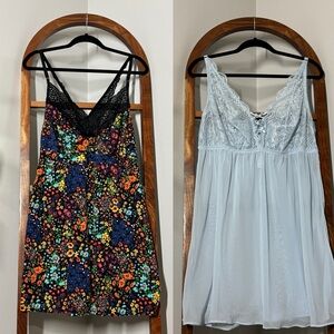 Cacique Sleep 18/20 Lot of 2 Floral Mesh Lingerie Lounge Babydoll Chemise Slips